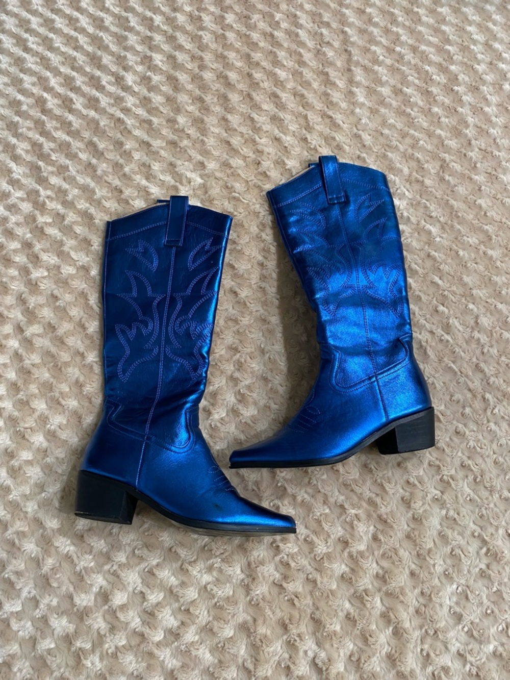 Electric blue Metallic western boots Women 6.5 classic shaft embroidery